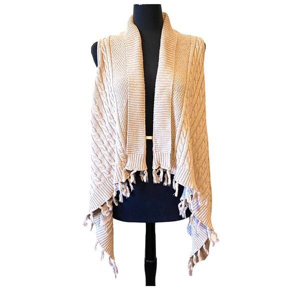 Matilda Jane Women's Mind's Eye Taupe Cable Knit Tasseled Cardigan Size Small - Picture 2 of 8